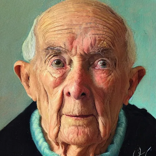 Prompt: a self portrait by a 90 year old