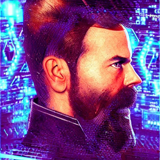 Image similar to Nicholas II of Russia, cyberpunk, synthwave, glitch, digital art, detailed, photo realistic