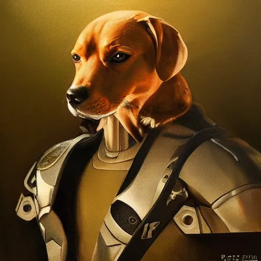 Image similar to a realistic painting by Raffaello Sanzi depicting the Kamen Rider Dog in the Renaissance,smooth,Sharp focus, trending on Artstation.