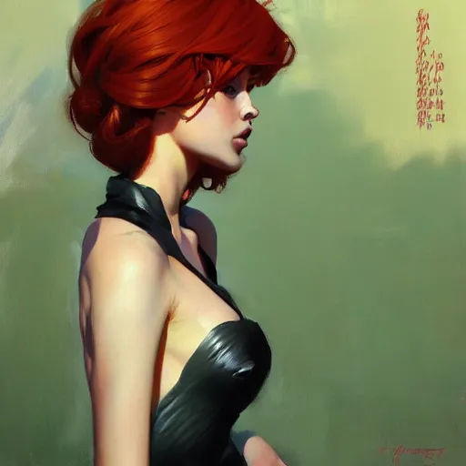 Image similar to greg manchess close up portrait painting of redhead beauty as manga character, medium shot, asymmetrical, profile picture, organic painting, sunny day, matte painting, bold shapes, hard edges, street art, trending on artstation, by huang guangjian and gil elvgren and sachin teng