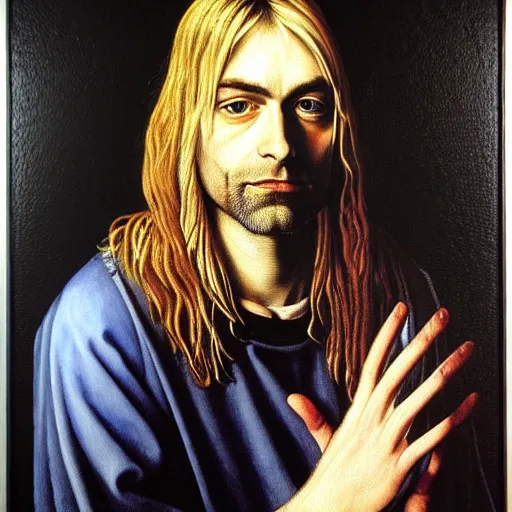Image similar to Portrait of Kurt Cobain, oil painting by albrecht durer