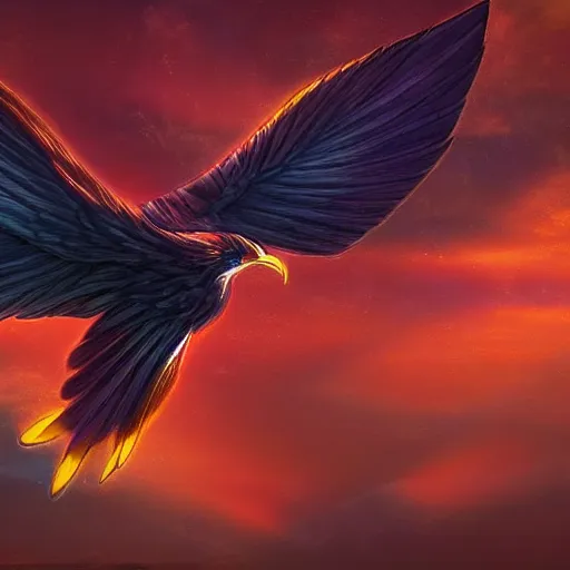 Prompt: pheonix gliding at night, fantasy art, computer art,concept art,higj detail,atmospheric