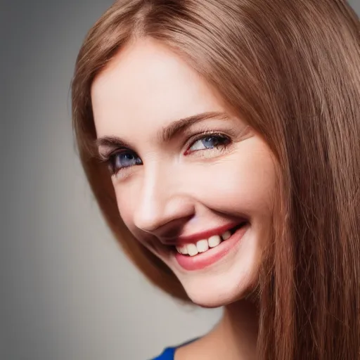 Prompt: face of a shy smiling woman, coherent, balance, lovely eyes, studio photo, soft light