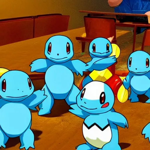 a group of the squirtle pokemon having a beer, Stable Diffusion