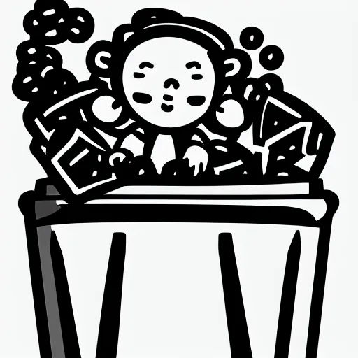 Prompt: baby getting tossed in a trash can, 2d, black on white