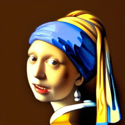 Image similar to an oil painting of orange cat with a pearl earring by jan vermeer, headshot, 8 k