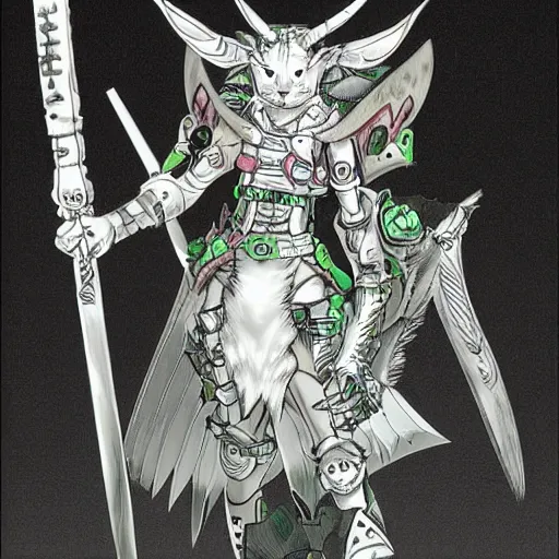 Image similar to yoshitaka amano style, lynx warrior, anthropomorphic