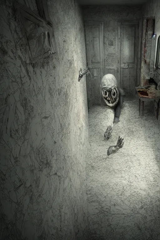 Prompt: ghost that see me when im going to the bathroom, ultra realistic horror, concept art, intricate details, highly detailed, photorealistic, octane render, 8 k