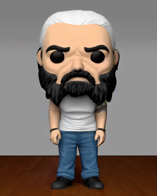 Image similar to full body 3d render of Charles Manson as a funko pop, studio lighting, white background, blender, trending on artstation, 8k, highly detailed