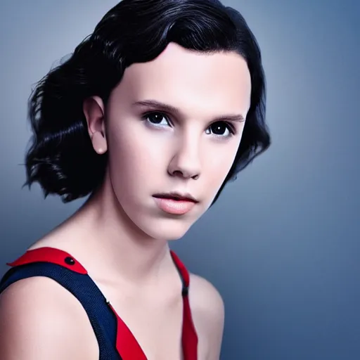 Prompt: Millie Bobby Brown Wonder Woman professional fashion photography