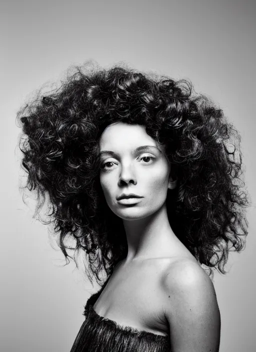 Image similar to a portrait of a woman by justin ridler, big curly hair