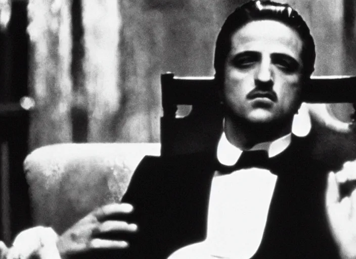 Prompt: a daguerrotype film still of the godfather 1 9 7 2