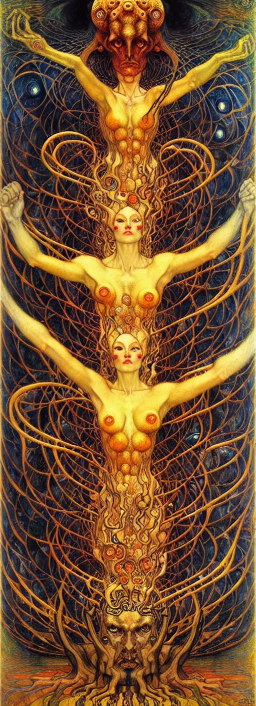 Image similar to Divine Chaos Engine by Karol Bak, Jean Delville, William Blake, Gustav Klimt, and Vincent Van Gogh, symbolist, visionary