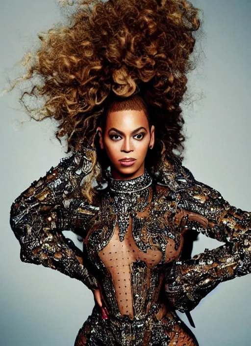Prompt: beyonce styled by nick knight posing, full body shot, vogue magazine, canon, highly realistic. high resolution. highly detailed. dramatic. 8 k. 4 k.