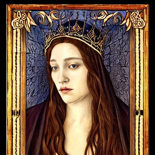 Image similar to detailed realistic beautiful young medieval queen face portrait by quinton hoover, art nouveau, symbolist, visionary, gothic, pre - raphaelite