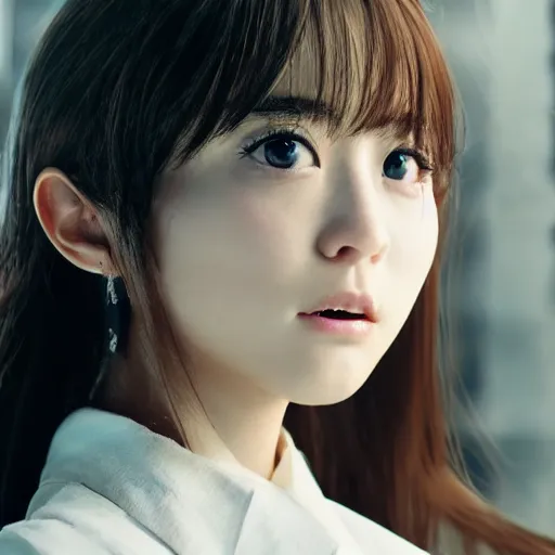 Image similar to a dynamic, epic cinematic 8K HD movie shot of close-up japanese beautiful cute young J-Pop idol actress girl face. Motion, VFX, Inspirational arthouse, at Behance, with Instagram filters