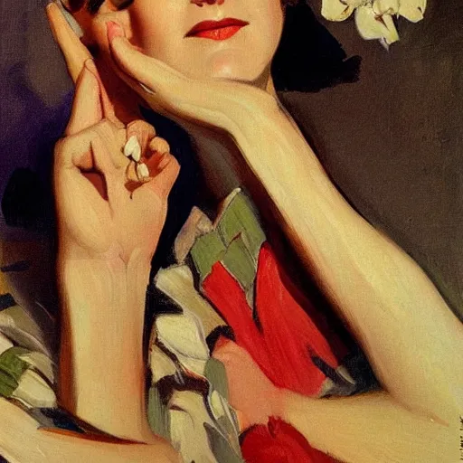 Prompt: hello there! in the style of j. c. leyendecker, oil on canvas, 1 9 3 0