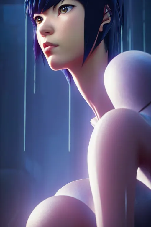 Image similar to weta disney pixar movie still portrait photo of ghost in the shell anime : : as motoko kusanagi by pixar : : by ilya kuvshinov, rossdraws, artgerm, maxim cover, octane render, 3 d, volumetric lighting, anti aliasing, raytracing : :