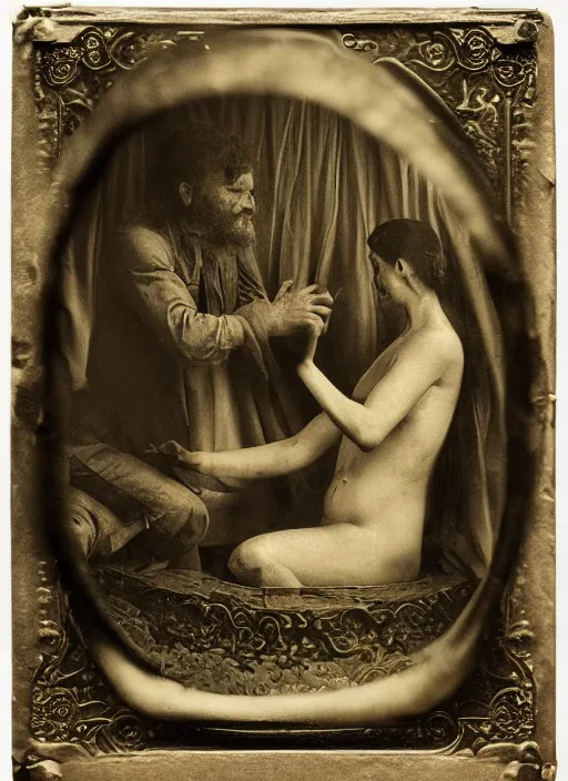 Prompt: old wetplate daguerreotype birth of civilization in times of conflict, fractal, intricate, elegant, highly detailed, parallax, leica, medium format, subsurface scattering, by jheronimus bosch and greg rutkowski and louis jacques mande daguerre