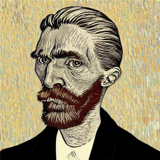 Image similar to portrait mash - up between mc escher and vincent van gogh