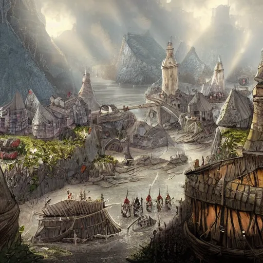 Image similar to sargard, a fantasy harbour city full of slaves and peasants, epic fantasy concept art illustration