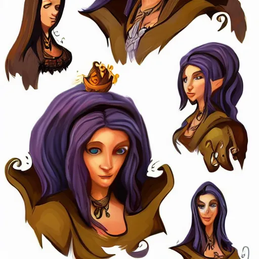 Prompt: monalisa, cartoon, rpg character, humblewood art style, concept art, fantasy