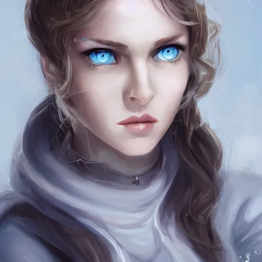 Image similar to portrait of a woman with ice blue eyes, by deepfry on artstation