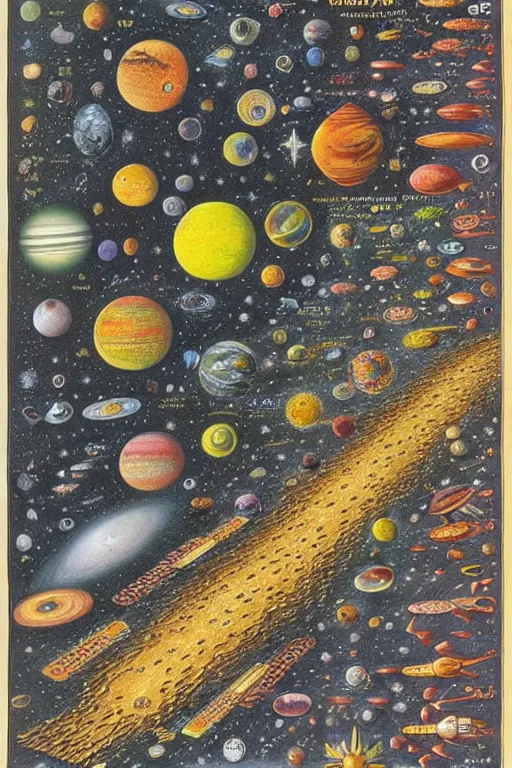 Prompt: a map of another galaxy, codex seraphinianus,