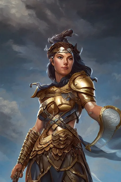 Image similar to amazon valkyrie athena, d & d, fantasy, portrait, highly detailed, headshot, digital painting, trending on artstation, concept art, sharp focus, illustration, art by artgerm and greg rutkowski and magali villeneuve