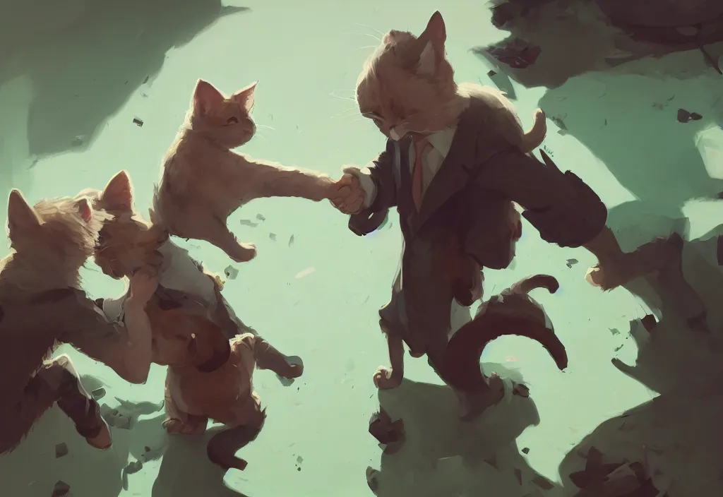 Image similar to portrait of joe biden shaking hand with a cute catgirl, epic debates, presidental elections candidates, cnn, fox news, fantasy, by atey ghailan, by greg rutkowski, by greg tocchini, by james gilleard, by joe gb fenton, dynamic lighting, gradient light green, brown, blonde cream, salad and white colors in scheme, grunge aesthetic