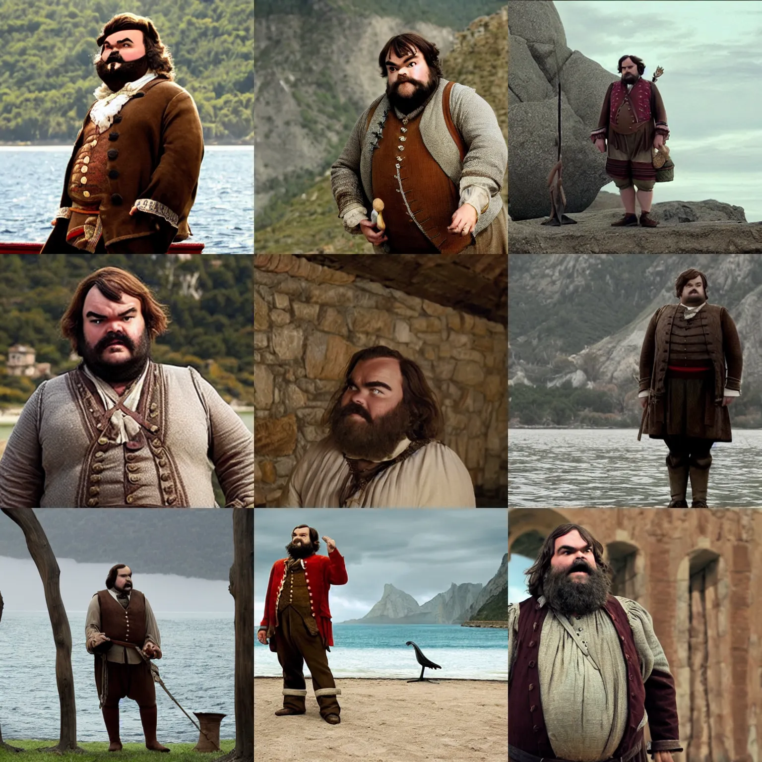 Prompt: Tall Jack Black, film still from 'Gulliver's Travels' (2010)