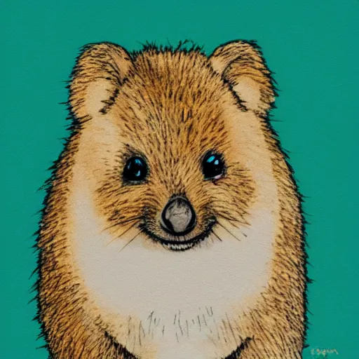 Image similar to portrait of a happy quokka, mcu, drawn with a single line, line drawing, art, minimalist, continuous line drawing, sakura pigma micron, white background, negative space,