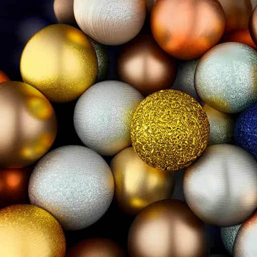 Image similar to a gold ball in 1 0 different colors arranged into a sphere