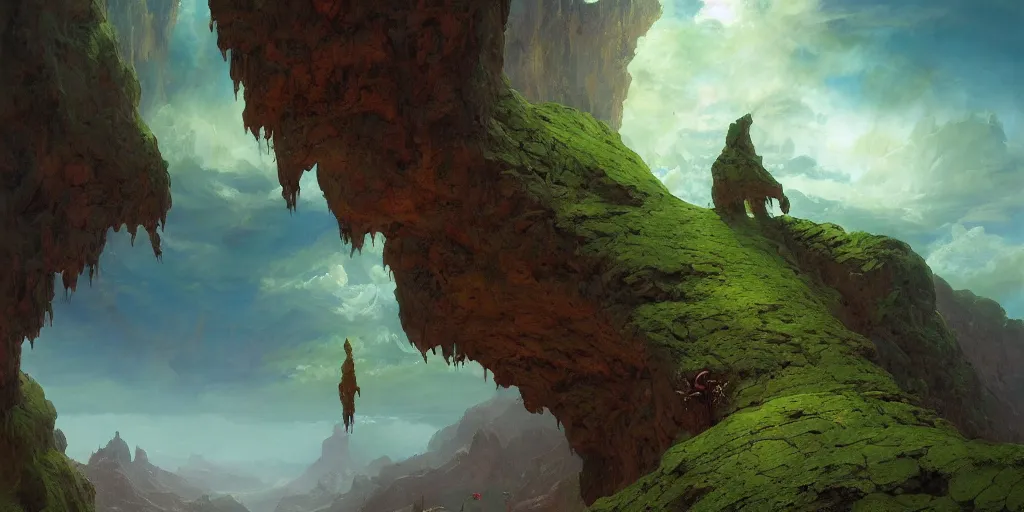 Image similar to bytopia planescape huge cave ceiling clouds made of green earth inverted upsidedown mountain artstation illustration sharp focus sunlit vista painted by ruan jia raymond swanland lawrence alma tadema zdzislaw beksinski norman rockwell tom lovell alex malveda greg staples