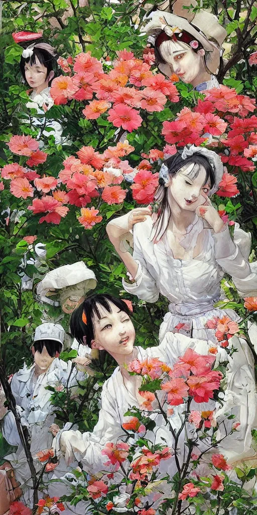 Prompt: oil painting scene from blooming garden by kim jung gi