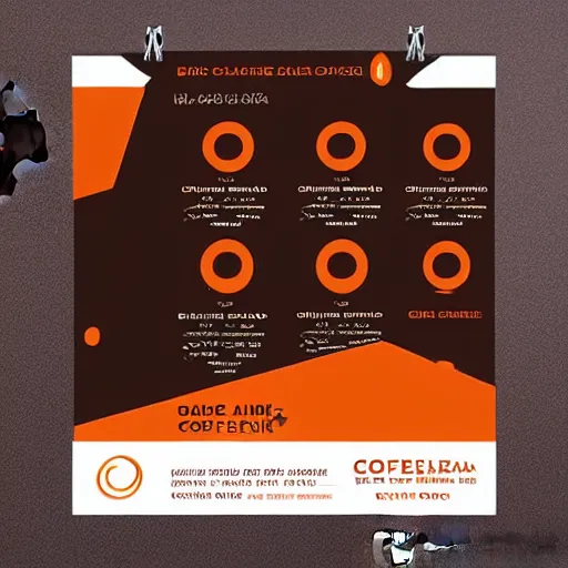 Image similar to square shaped flyer design for a coffee bean company, layout design, dark brown and orange colour palette, template layout