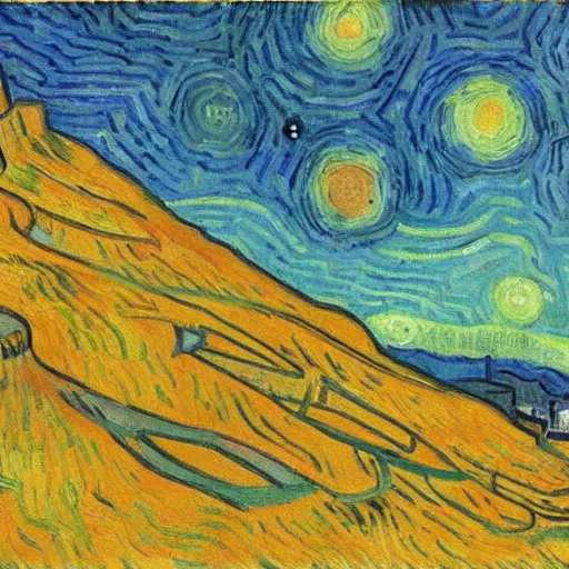 Prompt: a painting of a martian colony by vincent van gogh, featured on pixiv, futurism, sci - fi, post - impressionism, impressionism, painterly, detailed painting