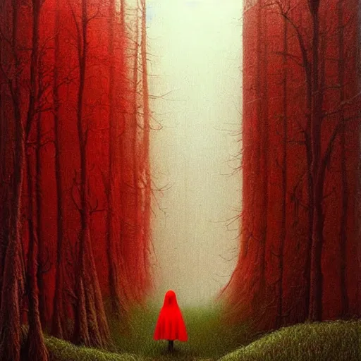 Image similar to Red Riding Hood in style of Zdislaw Beksinski