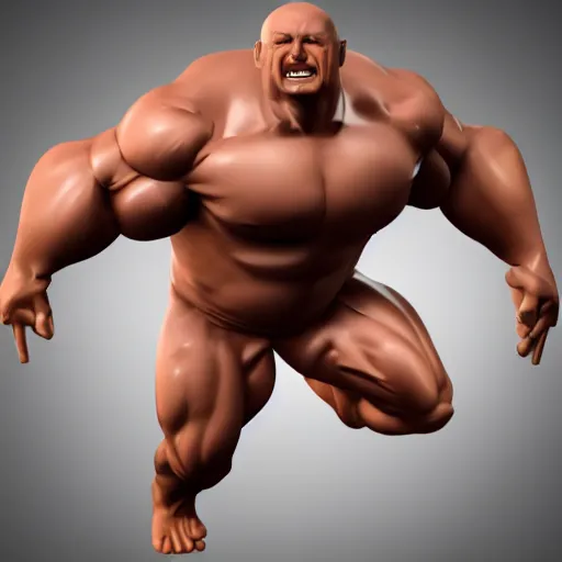 Image similar to extremely muscular bald man, small legs, exaggerated arms, 3 d model, gladiator, small head, cell shaded, cartoon shading