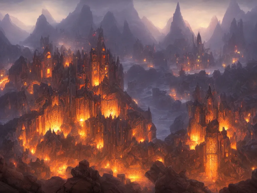 Prompt: dwarwen iron castle; by noah bradley; hyperrealistic, 4K wallpaper, cinematic lighting, highly detailed and beautiful
