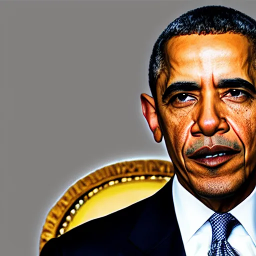 Image similar to “ obama with large eyes, big mouth, serious look, png image ”