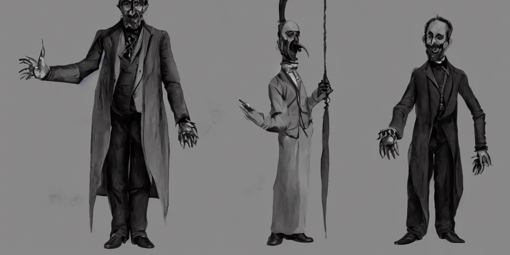 Prompt: evil victorian man with his hand up, controlling people like a puppet, fantasy, digital art, trending on artstation