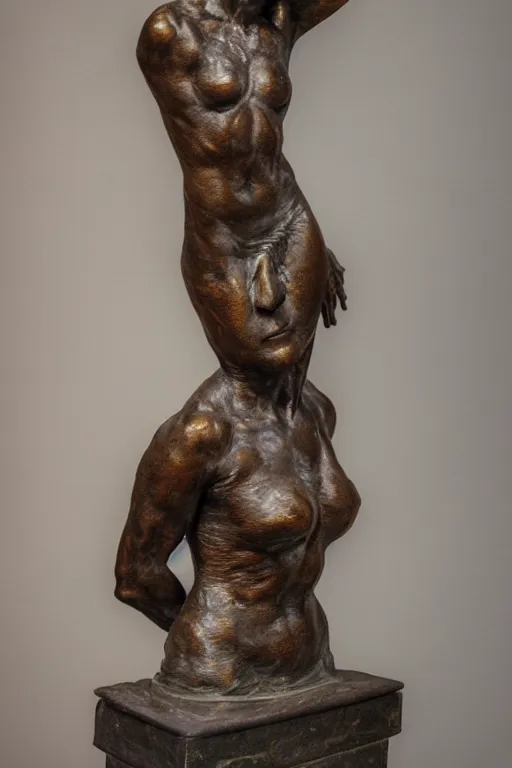Prompt: detailed photo of famous old bronze patina statue of woman, various poses, photorealism, intricate detail, a few light reflexions, museum diffuse lighting