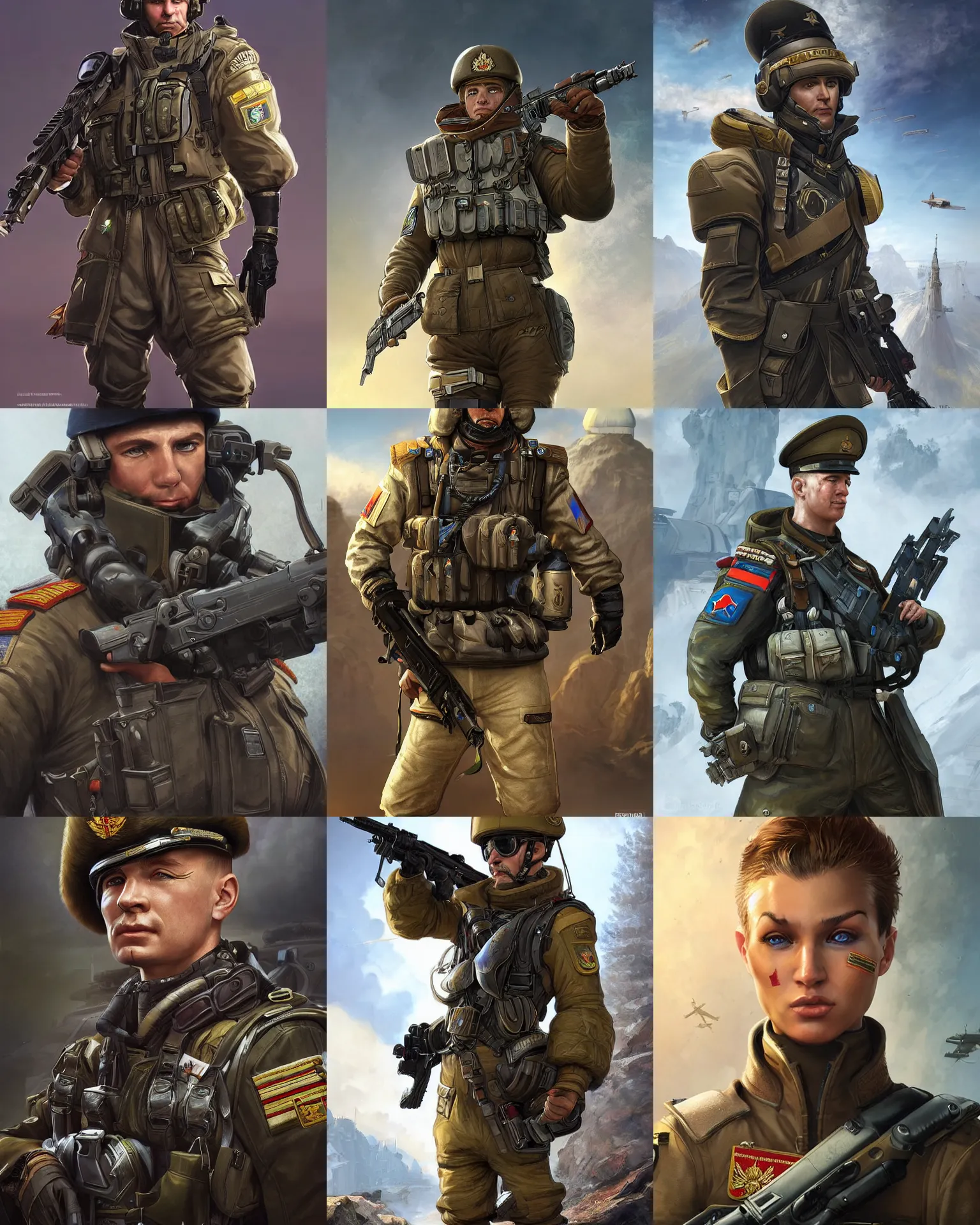 Prompt: russian military as an apex legends character digital illustration portrait design by, mark brooks and brad kunkle detailed, gorgeous lighting, wide angle action dynamic portrait