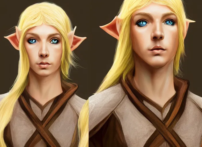 Image similar to digital painting of an elf with blonde hair, concept art, matte painting, digital painting, realism, side lighting XF IQ4, f/1.4, ISO 200, 1/160s, 8K, RAW, unedited, symmetrical balance, in-frame