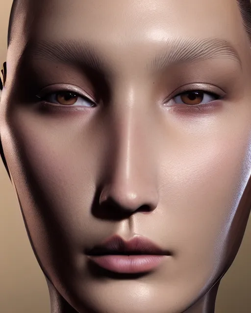 Image similar to a highly detailed metahuman 8 k close up render of bella hadid in iris van herpen with facial accessories made in unreal engine 4