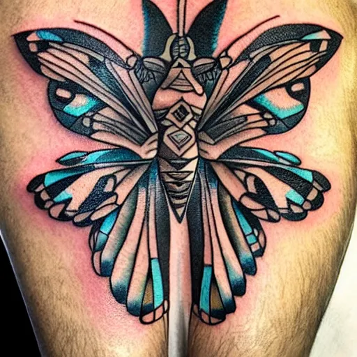 Image similar to neotribal moth, highly detailed, complicated, tattoo