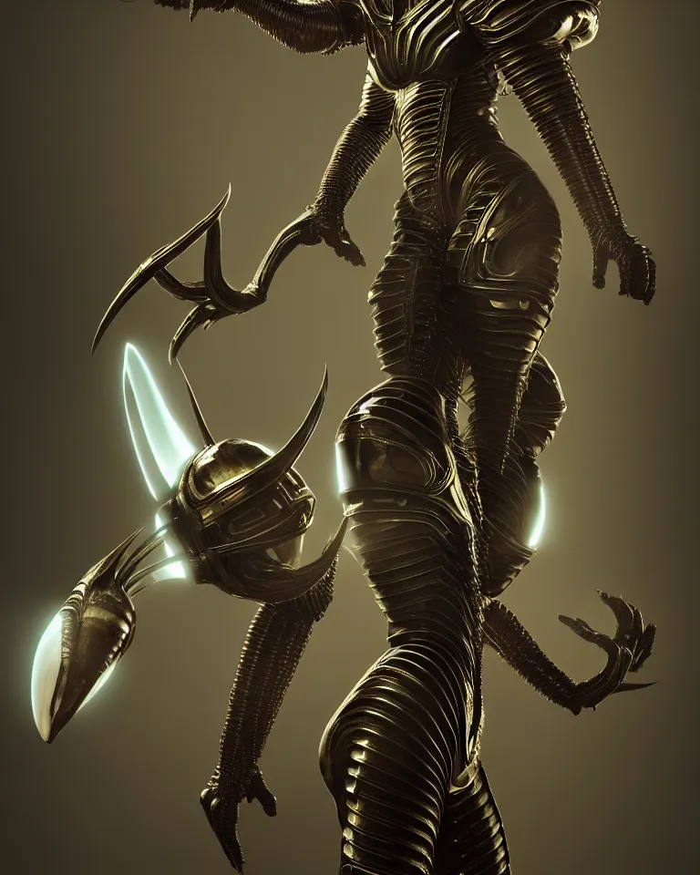 Image similar to epic portrait of alien queen in ring armour by cleavanger and elvgren epic awesome symmetrical octane vfx maya render realistic