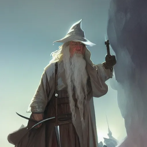 Image similar to Gandalf as an american soldier, digital painting, artstation, concept art, sharp focus, illustration, art by and greg rutkowski and alphonse mucha, highly detailed