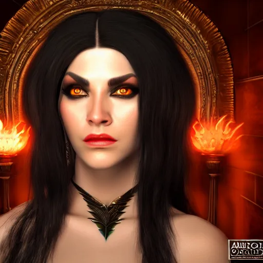 Image similar to professional portrait photography, evil godess, unreal engine 5, by anne stokes